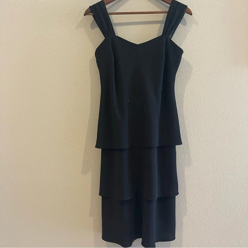 Evan Picone Black Beaded & Sequined Tiered Dress Size 4‎